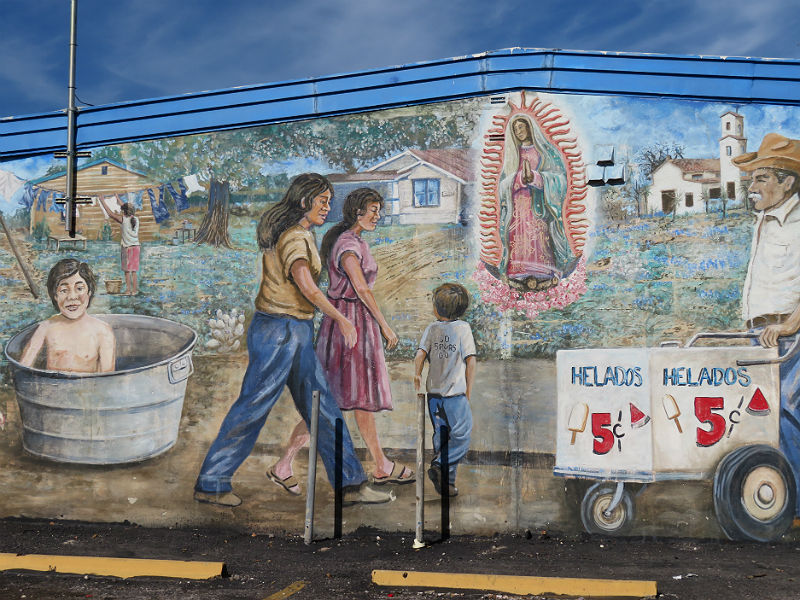 This mural is on the side of a convenience store across the street from Mission Concepcion in San Antonio.