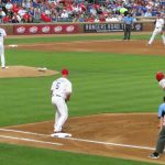 The Texas Rangers beat the Philadelphia Phillies 9-3 on Wednesday, May 17, at Globe Life Park in Arlington, Texas. It was the Rangers’ eighth-straight victory. Texas’ Jaren Hoying hit his first major league home run and reliever Austin Bibens-Dirkx pitched the ninth inning to make his major league debut.