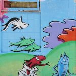 This mural with characters from Dr. Seuss books is in downtown San Antonio near the new Frost Bank Tower and San Pedro Creek Park.