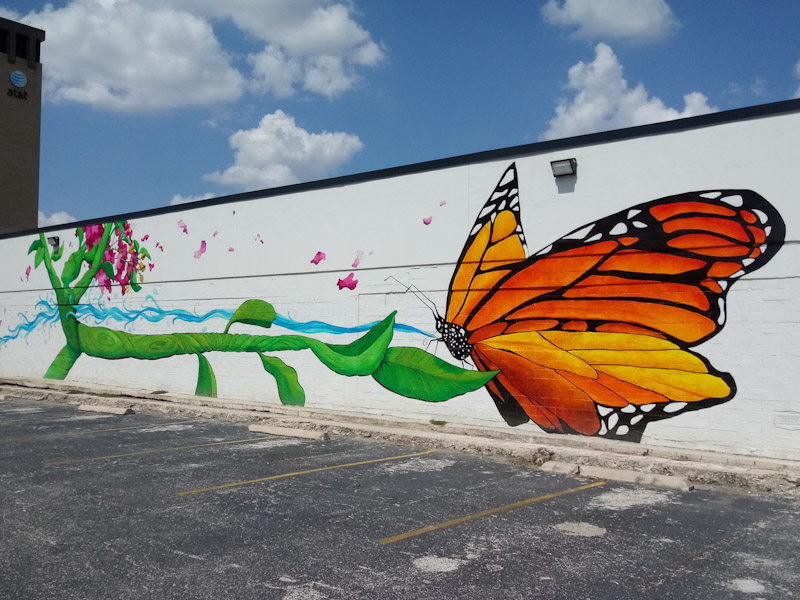 Butterfly mural by the corner of Brooklyn Avenue and St. Mary's Street near the San Antonio Riverwalk.